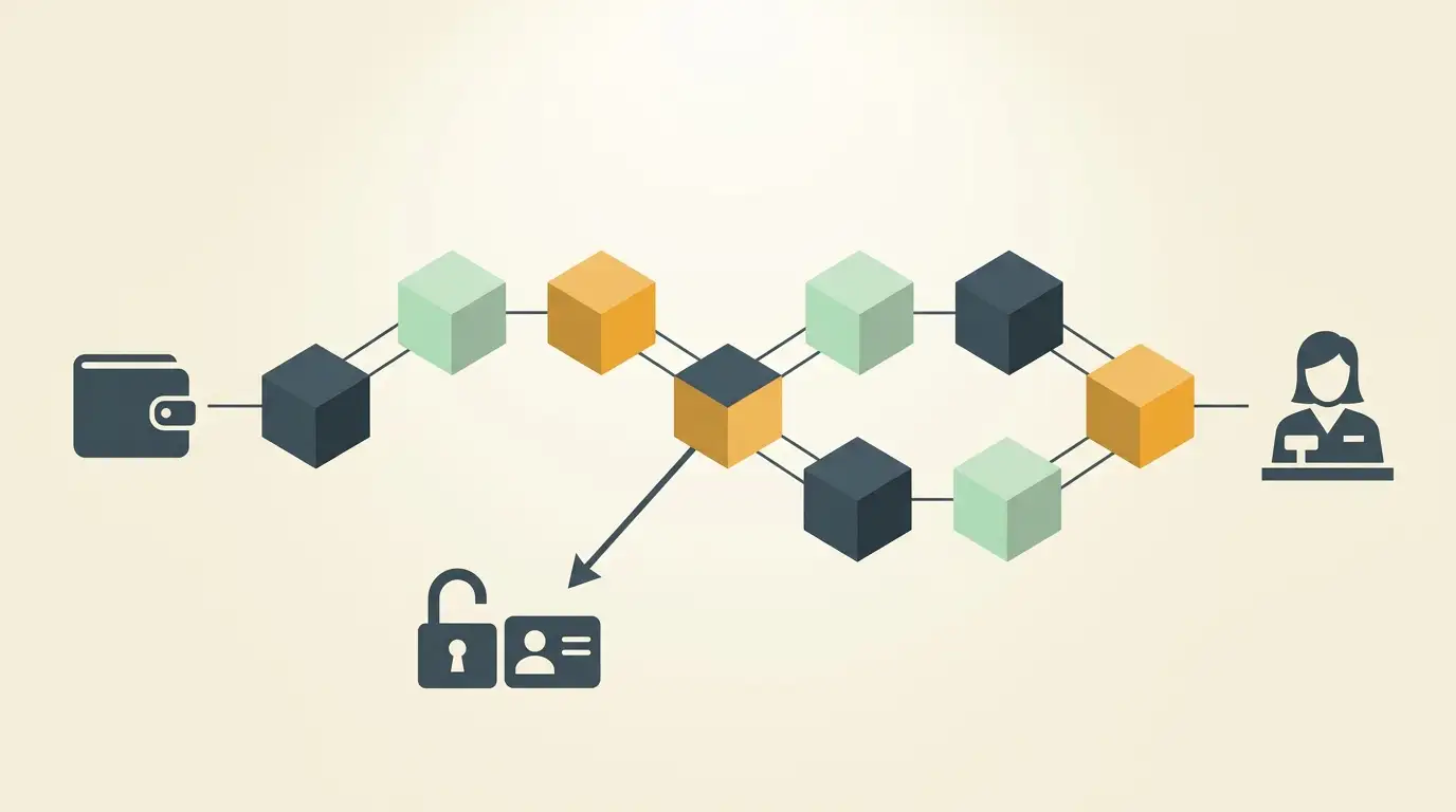 Schema della tracciabilità di una transazione in criptovaluta dal wallet del giocatore al cassiere del casino e ritorno via exchange centralizzato con KYC